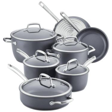 Imagem de Conjunto de Panelas e Frigideiras Antiaderentes Anodizadas, 12 Peças, ANOLON 81133, Cinza