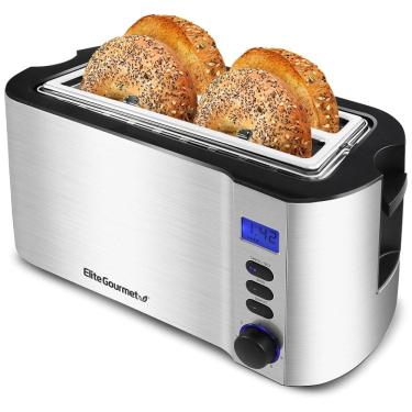Imagem de Torradeira Elétrica 4 Fatias com 6 Níveis de Tostagem e Função Descongelar, 110v, ELITE GOURMET ECT4400B, Prateado