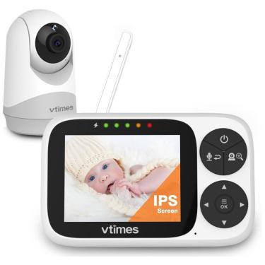 Imagem de Babá Eletrônica com Câmera e Áudio, Tela IPS, Modo VOX e Visão Noturna, VTimes, Branca