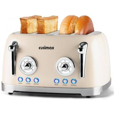 Imagem de Torradeira Elétrica Retrô 4 Fatias em Aço Inoxidável com 6 Níveis de Tostagem e Painel de Controle Duplo Independentes, 110V 1650W,