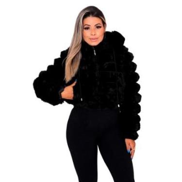 Imagem de Jaqueta Peluciada Feminina Alto Inverno Com Capuz Cor:;Tamanho:P-Feminino