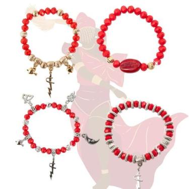 Imagem de Kit com 4 Pulseiras Iansa Vermelha Cristal e Silicone - Lua Mística - 