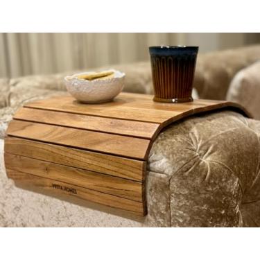 Imagem de Vesta Homes - Bandeja de Sofá - Design de Mesa de Braço - Madeira de Acácia Premium - Dobrável e Flexível - 50 x 30 cm - Marrom
