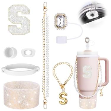 Imagem de Mity rain 8 peças de acessórios para copo branco Stanley Cup 850.5 g 1,134.0 g copo com alça - Inclui adesivo impermeável, alça de alça, topo de palha e bota, tampa à prova de derramamento, pingente