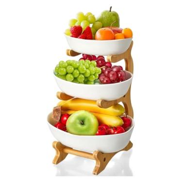 Imagem de Fruteira de Mesa, Fruteira de ‎Plástico, Bandeja de Lanche Leve Multicamadas, Para Cozinha, Sala de Estar, Mesa de Centro (Branco)