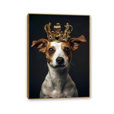 Imagem de ZUJGHSJG Decoração de parede com coroa preta e dourada, cão animal usando uma coroa, preto e branco, animais selvagens africanos para homem, sala de estar, quarto, banheiro, decoração de casa, pronto