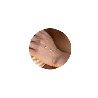 Imagem de Pencros Pulseira de corrente de mão de ouro para mulheres na moda, pulseira de dedo delicada 14K joia de mão pulseira de ouro para mulheres, moda boho, praia, casamento, presentes, One Size, Ouro