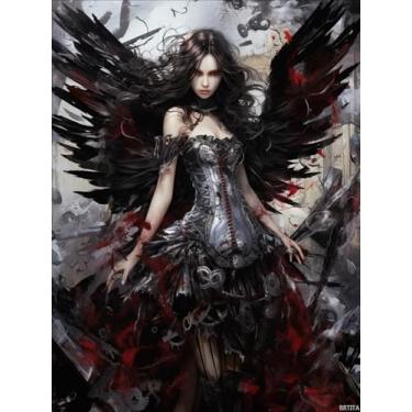 Imagem de BRTITA Fallen Angel Women Black Wing 5D Diamond Art Painting for Adults Full Drill Round Diamond Paint by Number Kits para iniciantes Gems Ponto cruz para decoração de parede 30 x 40 cm