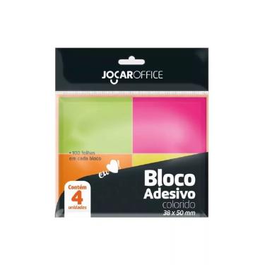 Imagem de Bloco Adesivo Neon 38x50 mm 4 Blocos 100 Folhas Jocar Office Colorido