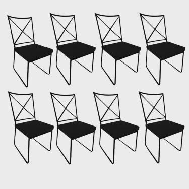 Imagem de Kit 08 Cadeiras Sala de Jantar Escritório Office Clark Industrial Ferro Preto Suede Preto - Ahz Móveis