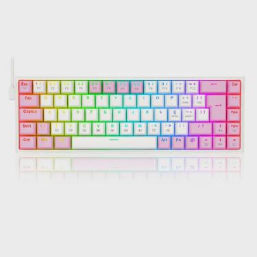 Imagem de Teclado mecanico gamer castor rgb switch blue redragon K631WP-RGB branco com rosa