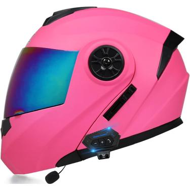 Imagem de Capacete Bluetooth modular para motocicleta, Bluetooth + FM aprovado pelo DOT, capacete frontal virado para cima, para adultos, mulheres, ciclomotores, corrida de rua com microfone para capa