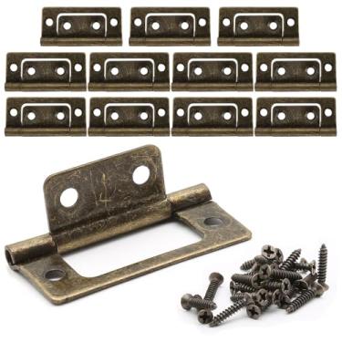 Imagem de Litoexpe 12 dobradiças de porta sem encaixe, 2 dobradiças de porta dobráveis de 2 x 2 cm com parafusos, dobradiças de armário de bronze para cozinha variável, banheiro