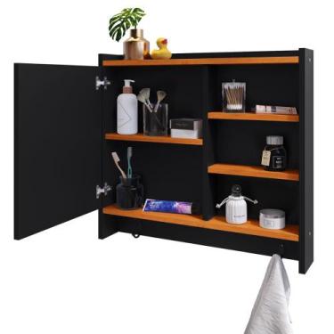 Imagem de Espelheira de Banheiro Armarinho Suspenso Com Porta Ganchos Prateleira