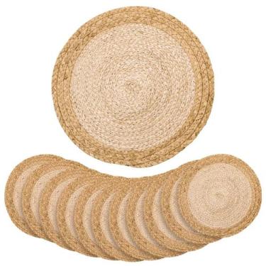 Imagem de Conjunto de jogos americanos redondos de 13 cm, tapetes de mesa de vim