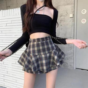 Imagem de Minissaia em camadas Y2K cintura alta tartan babados xadrez saia skort