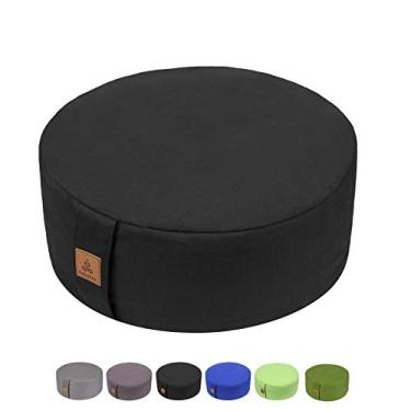Imagem de Almofada de meditação de trigo sarraceno Feliz Max Zafu, travesseiro de meditação de zabuton redondo, suporte de ioga, bolsa de chão, capa de algodão orgânico com zíper, travesseiro de joelho - 6 cores e tamanhos grandes e pequenos, Preto, 13”x13”x5”