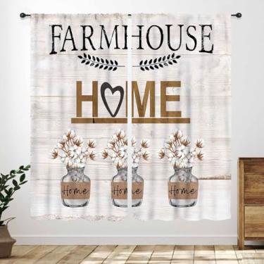Imagem de Cortinas de cozinha de fazenda, rústica doce amor casa vintage country retrô prancha de madeira algodão floral pequena janela curta tratamento drapeado camada 2 painéis, 106 x 137 cm