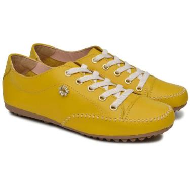 Imagem de Tênis Feminino Sapatênis Couro Mocassim Mocatênis - D' Roma, Amarelo, 