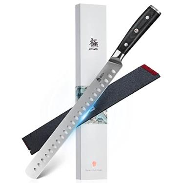 Imagem de KYOKU Faca De Corte De 12", Faca De Peito Da Série Samurai Para Corte De Carne Com Cabo De Madeira Pakka, Faca De Trinchar Carne De Aço De Alto Carbono Japonesa Para Churrasco, Peito De Peru, Presun