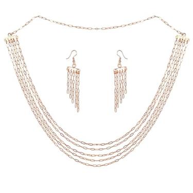 Imagem de Touchstone NOVO Bollywood indiano moda fresca feita à mão estilo moderno definição multicamadas fios exóticos grosso clipe de papel corrente colar brincos conjunto de joias de designer em tom dourado