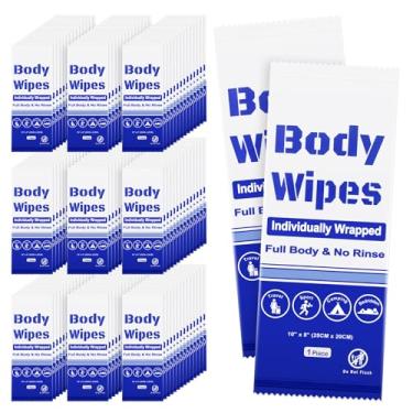 Imagem de Toalhetes corporais descartáveis, lenços de banho embalados individualmente a granel, sem enxágue, lenços de chuveiro grandes para viagens ao ar livre, acampamento após a academia (azul-100, 19,8 x 25
