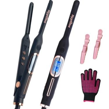 Imagem de Ferro liso de cabelo, alisador estreito de 0,4 polegadas para cabelos curtos e longos Titânio com display LED, Curler de aquecimento rápido de 500 ° F para todos os tipos de cabelo, Ferramenta de styling para cabelos duros grossos