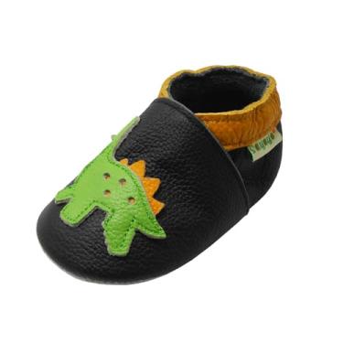 Imagem de SAYOYO Sapatos de bebê com sola de couro macio infantil pré-andador, Preto - dinossauro, 6-12 meses