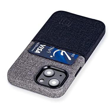 Imagem de Dockem Capa carteira para iPhone 13 Mini com placa de metal integrada para montagem magnética e 1 bolso para cartão de crédito Lay-Flat Luxe M1, couro sintético estilo lona (iPhone 13 Mini de 5,4