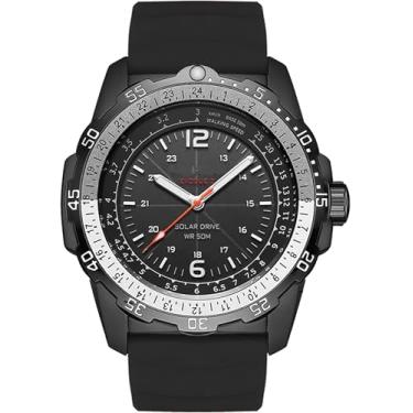 Imagem de findtime Relógio de pulso masculino movido a energia solar 5ATM à prova d'água com LED de mergulho para maratona, sobrevivência, natação, militar, tático, campo relógio laranja, Preto, Esportivo