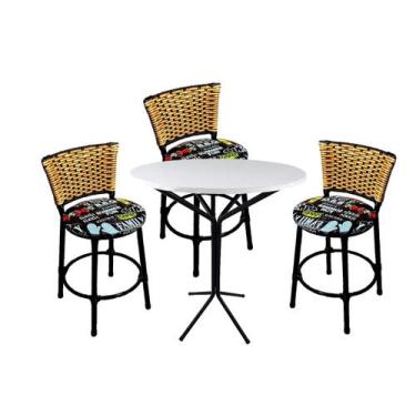Imagem de Conjunto Mesa Bistro 3 Banquetas De Junco Baixa - Jaddi Móveis