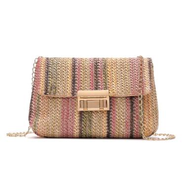 Imagem de Bolsa feminina colorida de palha arco-íris em tecido de vime, bolsa tiracolo para primavera e verão, Estilo 4