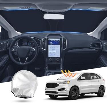 Imagem de T TGBROS Protetor solar de para-brisa para Ford Edge 2015-2021 Protetor solar dobrável de poliéster refletivo bloqueia calor e sol
