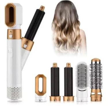 Imagem de Kit 5 em 1 Secador Modelador Escova de Cabelo Alisadora Elétrica 110V 220V (Branco, Dourado E Preto, 127V)