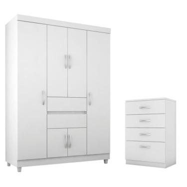 Imagem de Jogo De Quarto Roupeiro E Comoda Dresden Branco Rosa