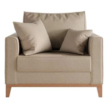 Imagem de Poltrona Decorativa Beny Tecido Linho Base E Pés Em Madeira