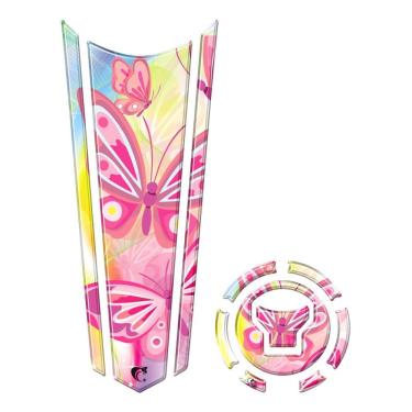 Imagem de Adesivo Faixa Gravata Tanque E Bocal Moto Resinado Borboleta Rosa