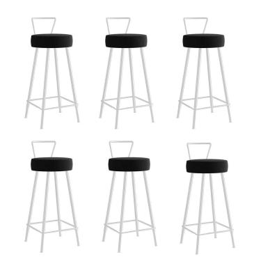 Imagem de Kit 06 Banqueta Alta Encosto Tays Eiffel Cozinha Bistrô Ferro Branco Sintético Preto Amey Decor