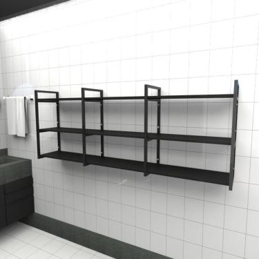 Imagem de Estante Nicho Industrial Banheiro Preto Prateleira Industrial Prateleira Ferro Madeira