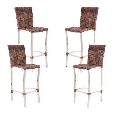 Imagem de 4 Banquetas Alta Cannes Em Alumínio Para Cozinha Bar Edícula Argila