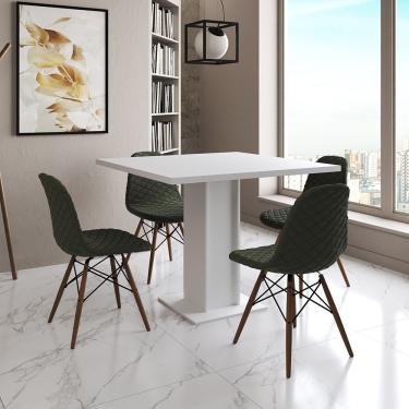 Imagem de Mesa Jantar Londres Quadrada Branca 90Cm 4 Cadeiras Eames Estofadas Verde Madeira