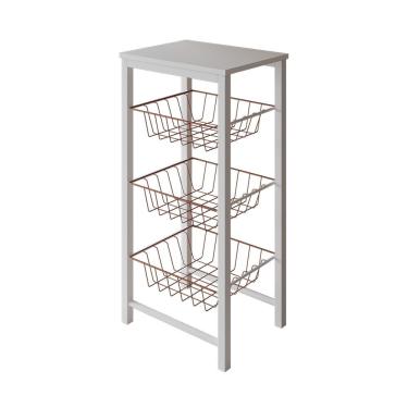 Imagem de Fruteira De Chão Cozinha Montada Aço Branco Cesto Cobre Tampo Branco Roma Cor: Branco