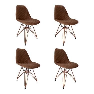 Imagem de Kit 4 Cadeiras Jantar Estofadas Caramelo Eiffel Eames Base Cobre - Cor: Caramelo