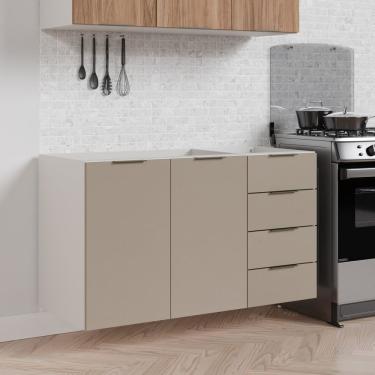 Imagem de Balcão Pia 120cm Sem Tampo Sem Rodapé Puxador 150cm Ipanema Cabecasa Madeiramadeira Fendi Trama/branco