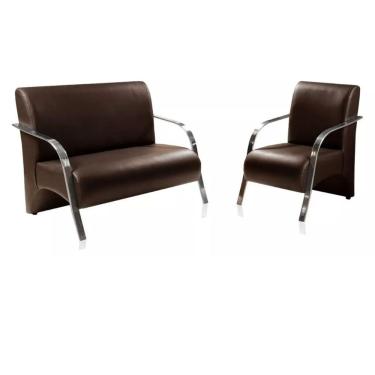 Imagem de Conjunto 2 Poltronas Decorativa Sevilha Braço Metal Courissimo Marrom