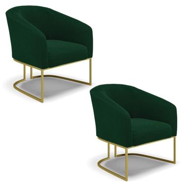 Imagem de Cadeira Sala De Jantar Base Industrial Dourada Kit 2 Stella Bouclê D03 - D'rossi Cor Verde