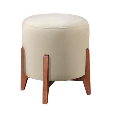 Imagem de Puff Estofado Decorativo Para Sala Redondo Paris Linho Cor:marfim
