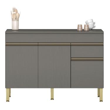 Imagem de Balcão Gabinete De Pia 120 Cm 3 Portas Com Tampo Kits Paraná Cinza Gris Cinza-gris