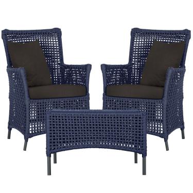 Imagem de 2 Poltronas E 1 Mesa Igapó Alumínio Preta Corda Náutica E9 Azul