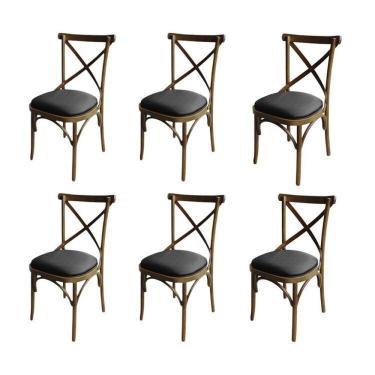 Imagem de Kit 6 Cadeira Xis Em Madeira Maciça De Eucalipto Verniz Imbuia Factor Marrom-preto